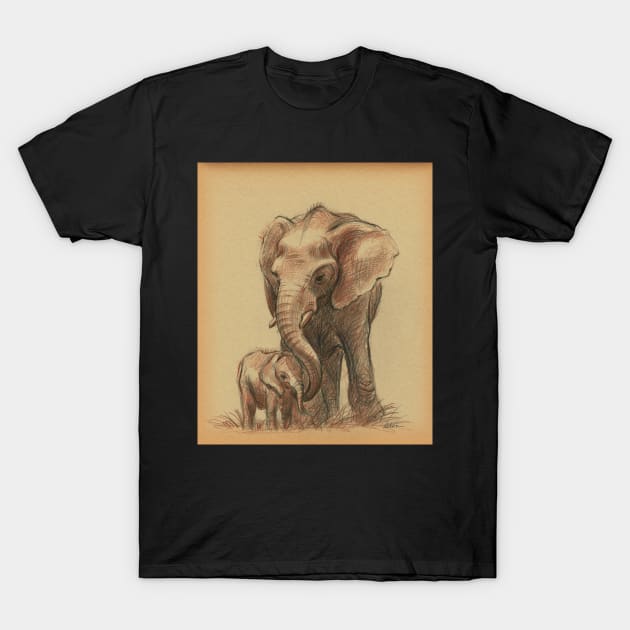 Love You Forever - Prisma Pencil Elephant Family Drawing T-Shirt by tranquilwaters